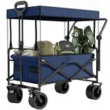 Avalo Bollerwagen mit Dach XL - Faltbar - Bis zu 110 kg - 97x60x105 cm - 120L - 360o Räder - Blau
