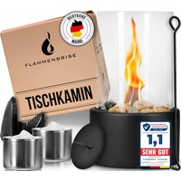 Flammenbrise® Tischkamin | Tischfeuer für Indoor und Outdoor | Ethanol Kamin mit [200g] Natursteinen | INKL. 2 Brennkammern | Unendliche Brenndauer (altes Modell)