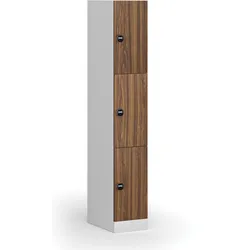 Schließfachschrank, 3 Fächer, 1850 x 300 x 500 mm, RFID-Schloss, laminierte Tür, Nussbaum