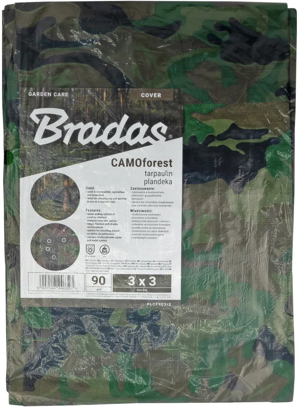 Abdeckplane Camouflage Plane 3x3m 90g/m^2 Bushcraft Gewebeplane mit Ösen Camping Biwak CAMOFOREST PLCF903/3