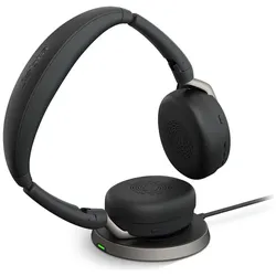 Jabra Evolve2 65 Flex, Ultrakompaktes Stereo Bluetooth Headset Aktive Geräuschunterdrückung ANC, MS Teams zertifiziert, incl. Bluetooth-Adapter Link