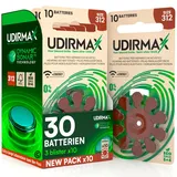 30 Batterien für Hörgeräte Udirmax 312 Braun PR41 Öko-Pack mit Dynamic Sonar Technologie Zink-Luft - 3 umweltfreundliche Blisterpackungen mit 10 Hörgerätebatterien