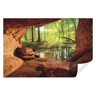 WallArena - Vlies Fototapete Wald Bach Sonne Höhle Natur Landschaft 208x146 cm - Fototapeten - Tapeten - für Wohnzimmer Schlafzimmer - Vliestapete Wandtapete Tapete 3D Effekt- inkl. Kleister