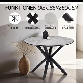 Homestyle4u Essgruppe mit 4 Stühlen 5 tlg Esstisch rund 110 cm Set Sitzgruppe Küchentisch Esszimmer Esszimmergruppe - Grau