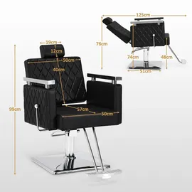 Barberpub Friseurstuhl mit Kopfstütze Kippbar, 360° Drehbar, Höhenverstellbar, 2073 Schwarz