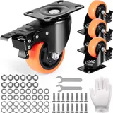 Vevor Möbelrollen 4er-Set Lenkrollen PVC φ76,2mm Laufrollen 454kg Tragfähigkeit Transportrollen mit A/B-Bremsen Kastenrollen 360° Drehbar Schwerlastrollen für Häusern Büros Studios Fabriken