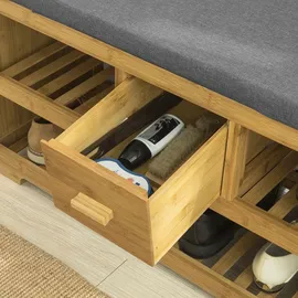 SoBuy Schuhbank FSR75 75 x 45 x 30 cm beige mit 2 Ablagen und Schublade