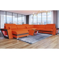 Sofa Dreams Wohnlandschaft Polster Stoff Couch Catania XXL U Form Stoffsofa, mit LED, wahlweise mit Bettfunktion als Schlafsofa, Designersofa orange|schwarz