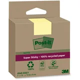 Post-it Super Sticky 100 Recycling Notes, 3 Blöcke, 70 Blätter pro Block, 76 mm x 76 mm, Gelb - Extra starke Haftnotizen aus 100 % Recyclingpapier