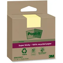 Post-it Super Sticky 100 Recycling Notes, 3 Blöcke, 70 Blätter pro Block, 76 mm x 76 mm, Gelb - Extra starke Haftnotizen aus 100 % Recyclingpapier