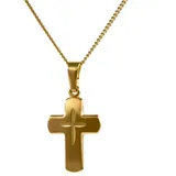 HOPLO Kreuzanhänger Gold Anhänger Kreuz mit Goldkette massiv 585 - 14 Karat Gold 36 cm, Made in Germany 36 cm Kindergröße