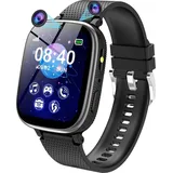 Kinder Smartwatch für Kinder 4-12: Anruf, SOS, Spiele, Schrittzähler, Musik, Kamera, Alarm - Schwarz - Schwarz