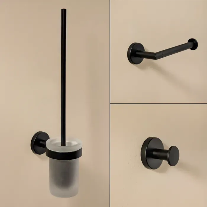 Cosmic Start Badaccessoires Set 3 in 1 schwarz Bürstengarnitur, Papierhalter und Haken