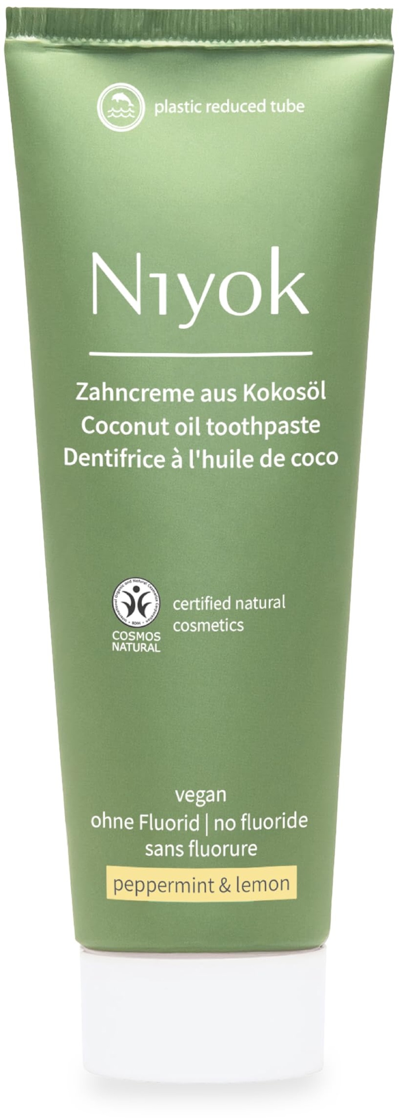 Niyok® Zahncreme aus Bio Kokosöl "Pfefferminze & Zitrone" (75ml) • Natürliche Zahnpasta für weiße Zähne • Intensive Pflege & Frische • Schützt das Zahnfleisch • Ohne Fluorid & Vegan