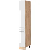 Vicco Apothekerschrank, Weiß Hochglanz, Honigeiche, Holzwerkstoff, 5 Fächer, 2 Schubladen, Rechteckig, 30x206.8x58 cm, Küchen, Küchenmöbel, Küchenschränke, Apothekerschränke
