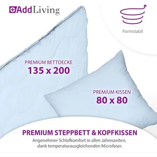 AddLiving Premium 2-in-1 Seersucker Betten Set Decke 135x200 cm Kissen 80x80 cm kein Bezug nötig,