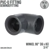 PROFEC - Winkel 90° pvc-u Innengewinde x Innengewinde 3/4 Zoll, 10 bar,