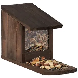 Relaxdays Eichhörnchen Futterhaus zum Stellen Dunkelbraun,Transparent