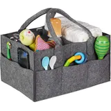 Relaxdays Baby Windel Caddy, 11 Fächer, entnehmbare Trenner, tragbar, Filztasche Auto, Wickeltisch Organizer, dunkelgrau