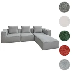 Sofa-Garnitur HWC-O54, Couch Sofa Loungesofa mit Ottomane modular vakuumiert, Stoff/Textil 63x270x190cm ~ hellgrau
