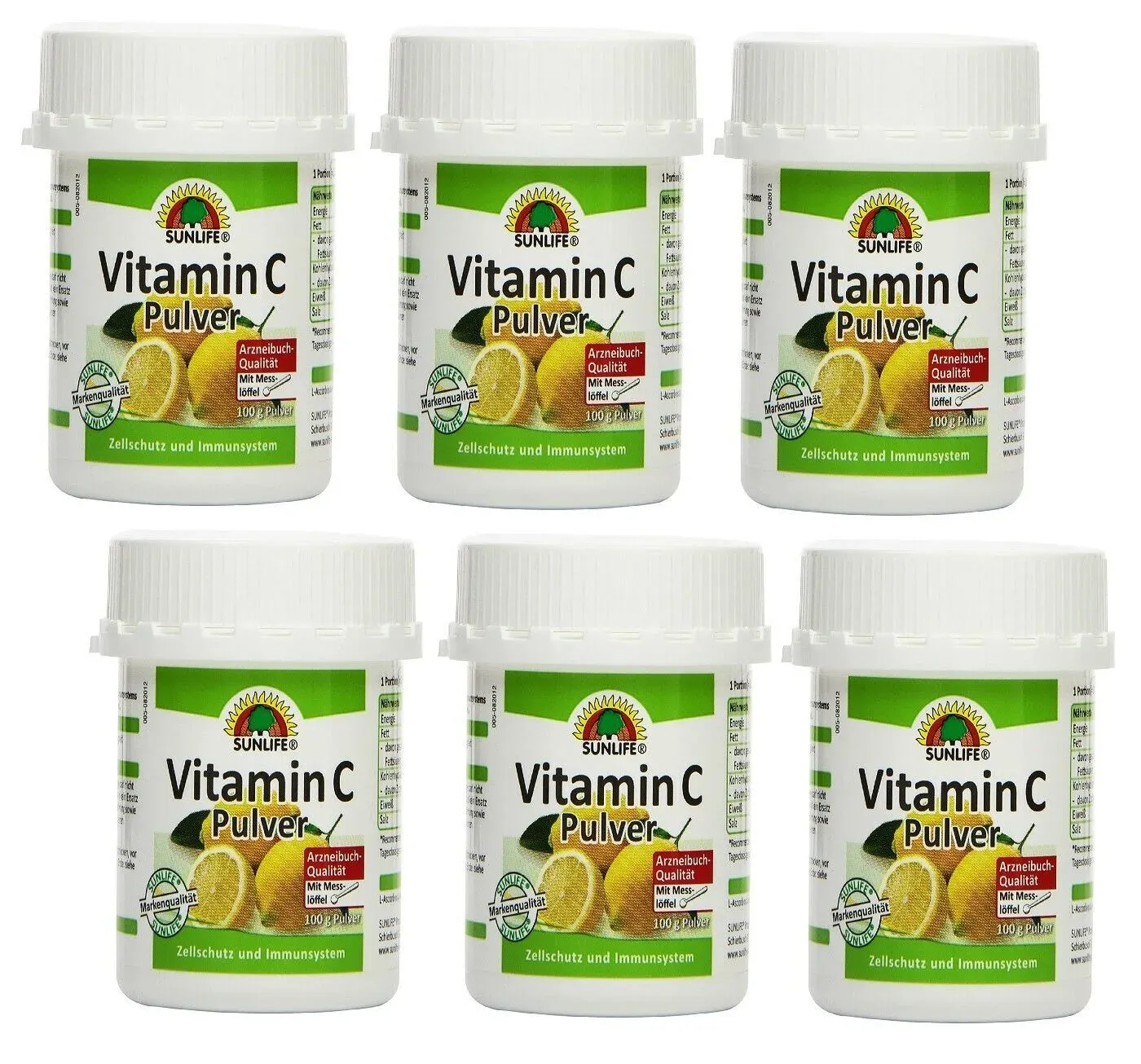 SUNLIFE Vitamin C Pulver: Vitamin C unterstützt das Immunsystem 100g - 6er Pack