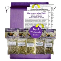 TOP 5 x WEIHRAUCH Sorten zum räuchern Olibanum & BOSWELLIA Al Hojari Oman, Papyrifera, Sacra, Serrata, Carterii, Aden mit Räucheranleitung (5x50ml=250ml). 81670-1
