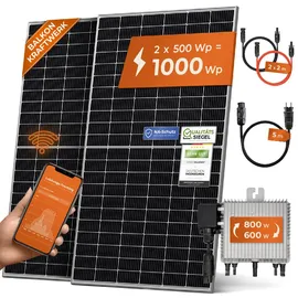 Solarway Balkonkraftwerk 1000W Komplett Steckdose - Ausgang einstellbar 600/800W - 2x500W JaSolar-Module, Wechselrichter mit APP&WiFi, Plug&Play