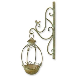 Casa Padrino Jugendstil Wand Vogeltränke Grün / Rost 18,5 x H. 61 cm - Metall Wand Vogelbad - Garten & Terrassen Deko Accessoires - Barock & Jugendstil Deko Accessoires