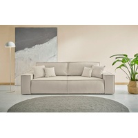 andas 3-Sitzer FINNLEY Schlafsofa 257 cm, Schlaffunktion mit Bettkasten (200/136cm), in Aqua Clean-Bouclé, Struktur fein u. Cord weiß