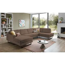 Home Affaire Wohnlandschaft Pinto, 350 cm, U-Form, XXL, mit Ottomanen, Cord, Chenille, Lederoptik, mit Keder, Metallfüße, Wellenunterfederung braun