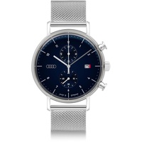 Audi collection 3102200300 Chronograph Uhr Armbanduhr Ringe Logo Herren, Silber/blau
