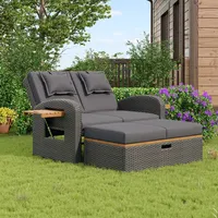 Merax Rattan Loungeset 3-in-1 Gartenbank, Loungesofa mit verstellbarer Rückenlehne, Akazie Loungebett Gartenmöbel Set mit Ablagefläche und Sitzh...