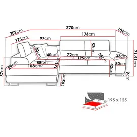 Mirjan24 Ecksofa Cotere Cord, L-Form Eckcouch mit Schlaffunktion und Bettkasten (Farbe: Poso 110, Seite: Links) - Grau