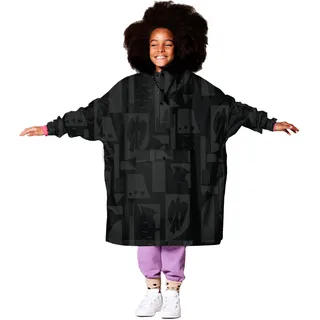 RAIN KISS Back to Black Kids - Kinder Regenponcho 100% wasserdicht, 100% recyceltes Polyester, leicht, faltbar - 120-160cm