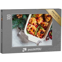puzzleYOU Puzzle Weihnachtsessen mit Preiselbeeren und Rosmarin, 100 Puzzleteile, puzzleYOU-Kollektionen Weihnachten