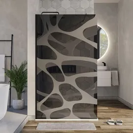 nextrend - gmbh Duschabtrennung Walk-In Nano Echtglas EX101 - Milchglas-Muster Wave - Schwarz matt - Nano Graues Glas - 10 mm - Breite wählbar, Breite Walk-In:1100mm
