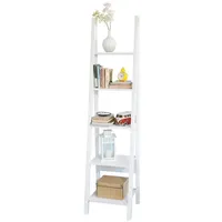 SoBuy Leiterregal FRG101, Badezimmerregal Schuhregal Pflanzenregal Balkonregal, Wandregal Badrega Standregal Bücherregal mit fünf Böden weiß