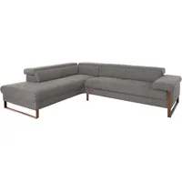 Ecksofa W.SCHILLIG "finn, Designsofa mit tollem Sitzkomfort, bequem, L-Form", grau (grau s22), B:281cm H:71cm T:230cm, Flachgewebe S22 (100% Polyester);Stoff S37 (100% Polyester);Longlife Xtra-Leder Z59: Glattleder mit modischer Prägung. Hautstärke 0, 9 - 1, 1 mm, Sofas, Ecksofa, German Design Award 2016, Fußgestell Nussbaum natur, Breite 281 cm
