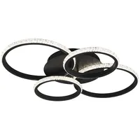 Trio LED Deckenleuchte CIRES dimmbar Kristall Ringe schwenkbar, schwarz