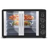 TurboTronic/Minibackofen mit Umluft / 45L / schwarz / 2000W, Drehspieß, Timer, Mini Backofen, Pizzaofen, Backblech, Innenbeleuchtung