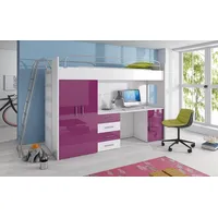 Luxusbetten24 Hochbett Kinderhochbett Study mit Schreibtisch, Schrank und Schubladen