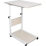 Rollbarer Betttisch - Laptop Tisch für Bett - höhenverstellbar - mobiler Beistelltisch - Metallgestell - Weiß