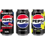 Pepsi Zero Sugar, Zero Sugar Cherry & Zero Sugar Lemon, je 24 x 33cl