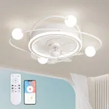 RRBEST Moderne Deckenventilator mit Beleuchtung,55CM Dimmbar LED Deckenleuchte Mit Ventilator,48W Timer Deckenventilator Mit Lampe Für Wohnzimmer Schlafzimmer Esszimmer (weiß)