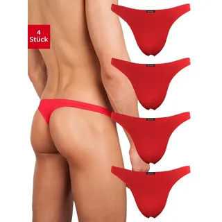 Fabio Farini String Herren Unterhosen - Männer Tangas aus atmungsaktiver Mikrofaser (4-St) im sportlichen Look mit Karo-Muster rot M