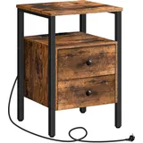 HOOBRO Nachttisch mit Steckdosen Und Usb-anschlüsse, Beistelltisch mit Schubladen, Und Ablagefläche für Wohnzimmer, Schlafzimmer, Einfach Zu Montieren, Vintage Hoobro Ebf43cbz01g2