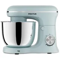 PRIXTON KR250 Knetmaschine für Backwaren, Leistung 1500 W, 10 Geschwindigkeitsstufen, 5 Liter Edelstahlschüssel, 3 Zubehörteile, transparenter Deckel (Blau)