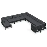 vidaXL 11-tlg Garten-Lounge-Set mit Kissen Schwarz Kiefernholz Modell 6
