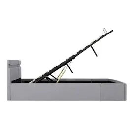 vidaXL Bett mit Bettkasten Hydraulisch LED Hellgrau Stoff 180x200 cm