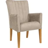Home Affaire Armlehnstuhl HOME AFFAIRE "King", beige (beige, eiche natur), B:60cm H:92cm T:65cm, Massivholz, Polyester, Stühle, Armlehnstuhl, Esszimmerstuhl, Beingestell Massivholz Eiche oder Buche wengefarben
